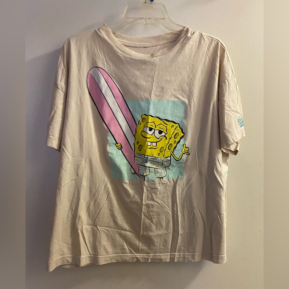 Spongebob Squarepants With Pink Surfboard Womens Tee T Shirt 2XL Bust 44” Beige